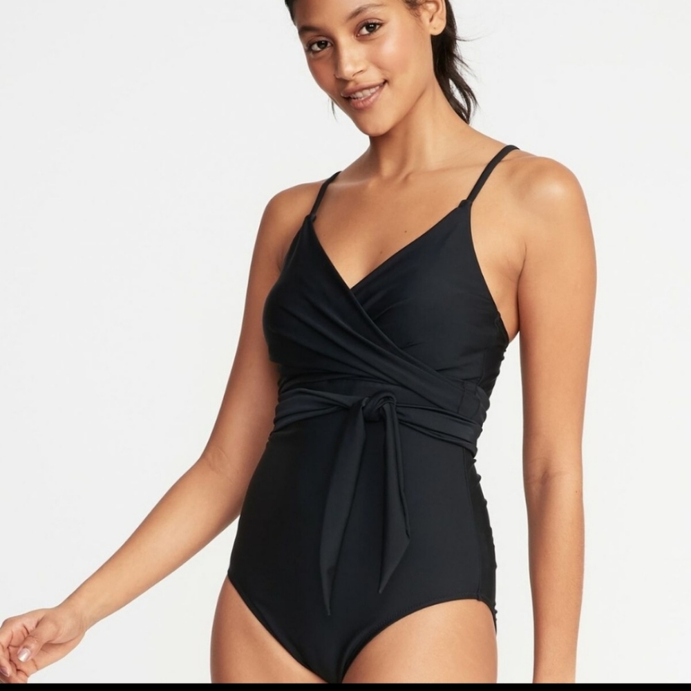 Old Navy Wrap Front Black One piece Swimsuit